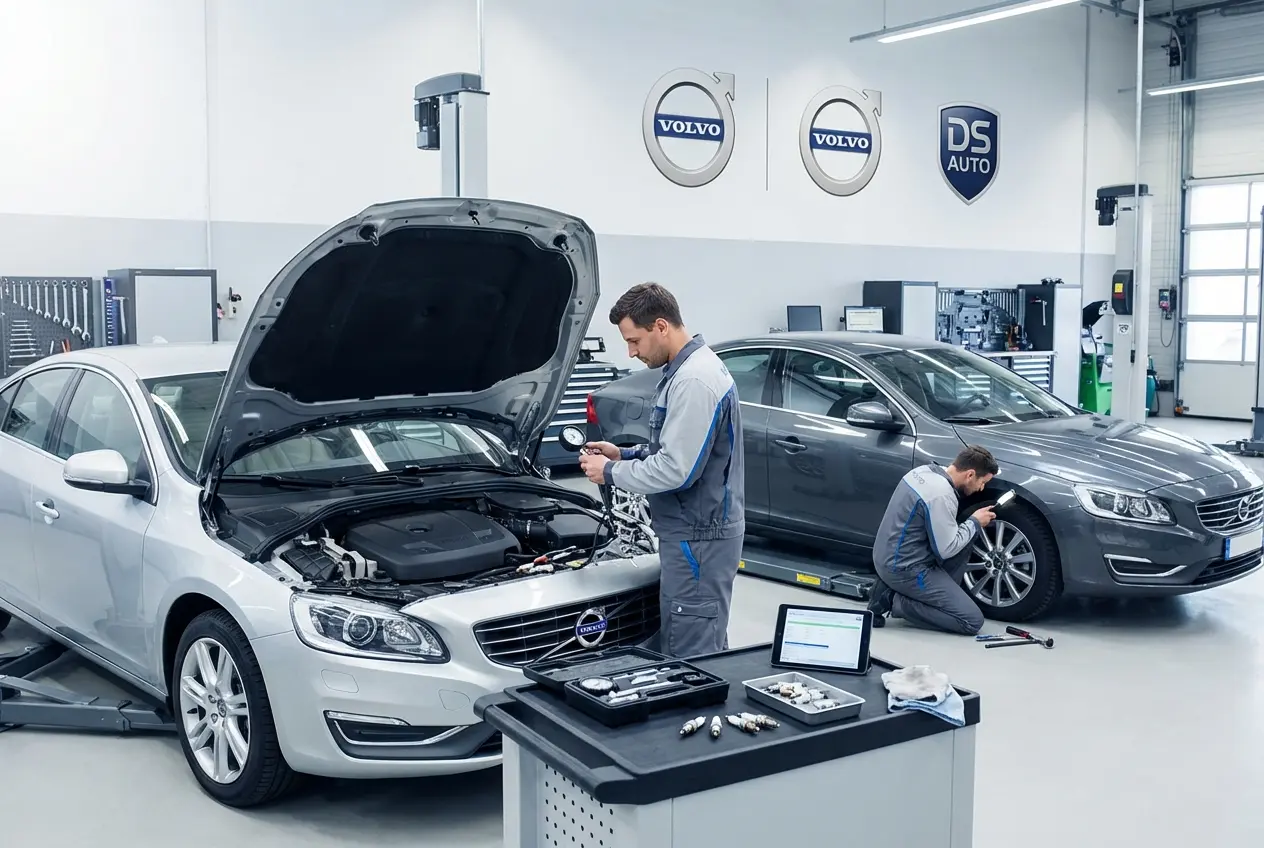 Процесс замера компрессии в двигателе Volvo в автосервисе DS Auto в Жуковском
